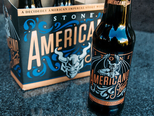 Stone Americano Stout bottle and six-pack