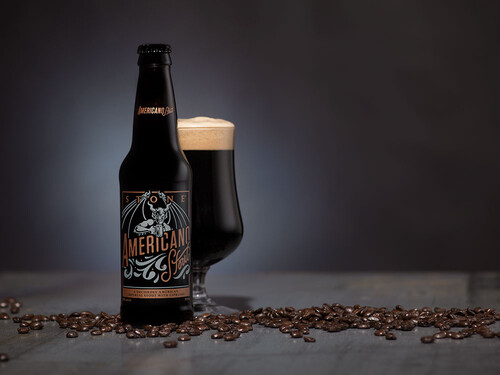 Stone Americano Stout bottle and glass