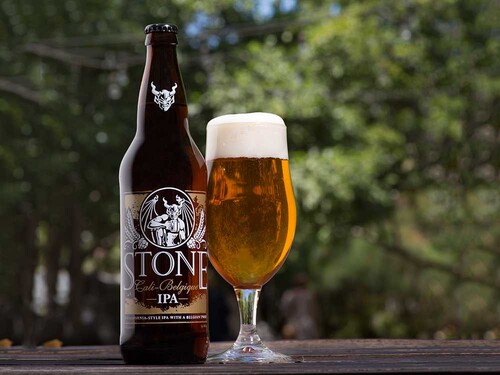 Stone Cali-Belgique IPA bottle and glass