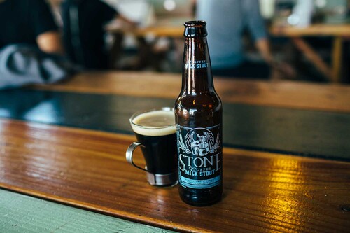 Stone Coffee Milk Stout bottle and glass
