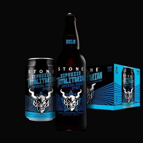 Stone Espresso Totalitarian Imperial Russian Stout can, bottle & six-pack