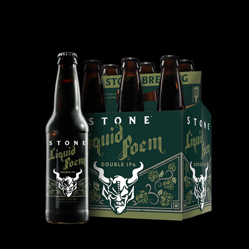 Stone Liquid Poem Double IPA bottle and six-pack