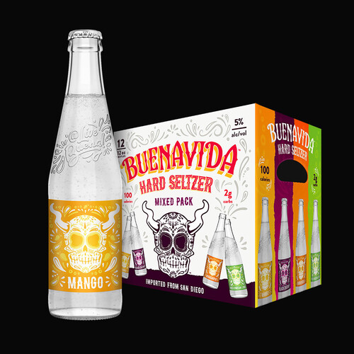Buenavida Hard Seltzer - Mango bottle and mixed pack