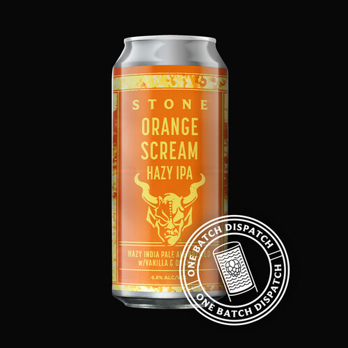 Stone Orange Scream Hazy IPA can and one batch dispatch logo