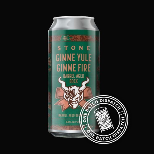 Stone Gimme Yule Gimme Fire Barrel-Aged Bock can and OBD logo