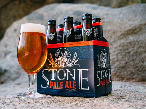 Stone Pale Ale 2.0 six pack and glass