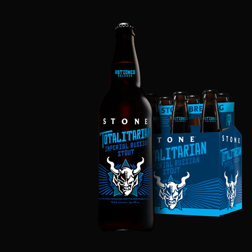 Stone Totalitarian Imperial Russian Stout bottle and six-pack