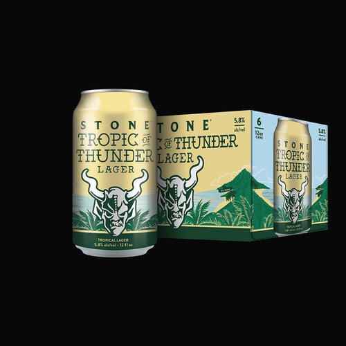 Stone Tropic of Thunder Lager can and six-pack