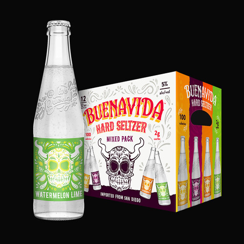 Buenavida Hard Seltzer - Watermelon Lime bottle and mixed-pack