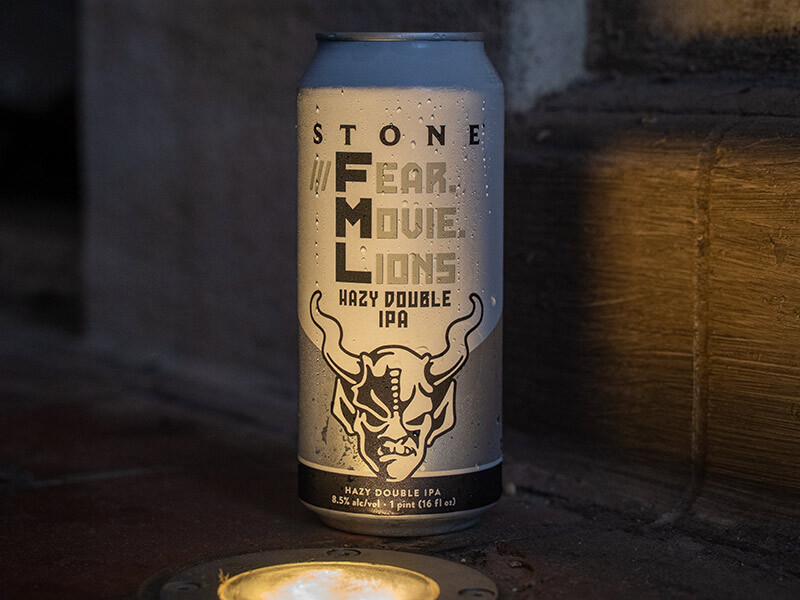 Stone ///Fear.Movie.Lions Hazy Double IPA can with spooky lighting