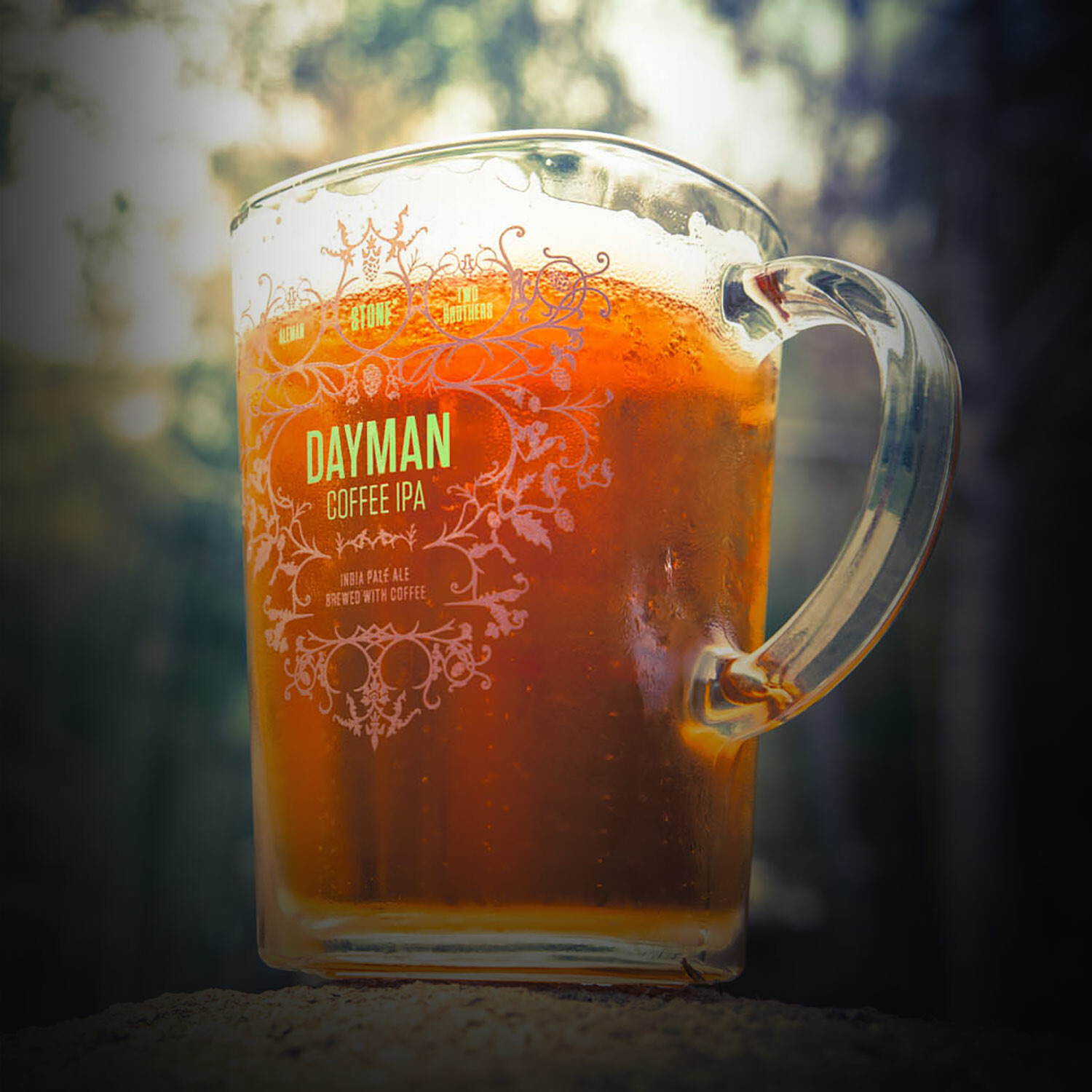 large mug of Aleman / Two Brothers / Stone Dayman Coffee IPA