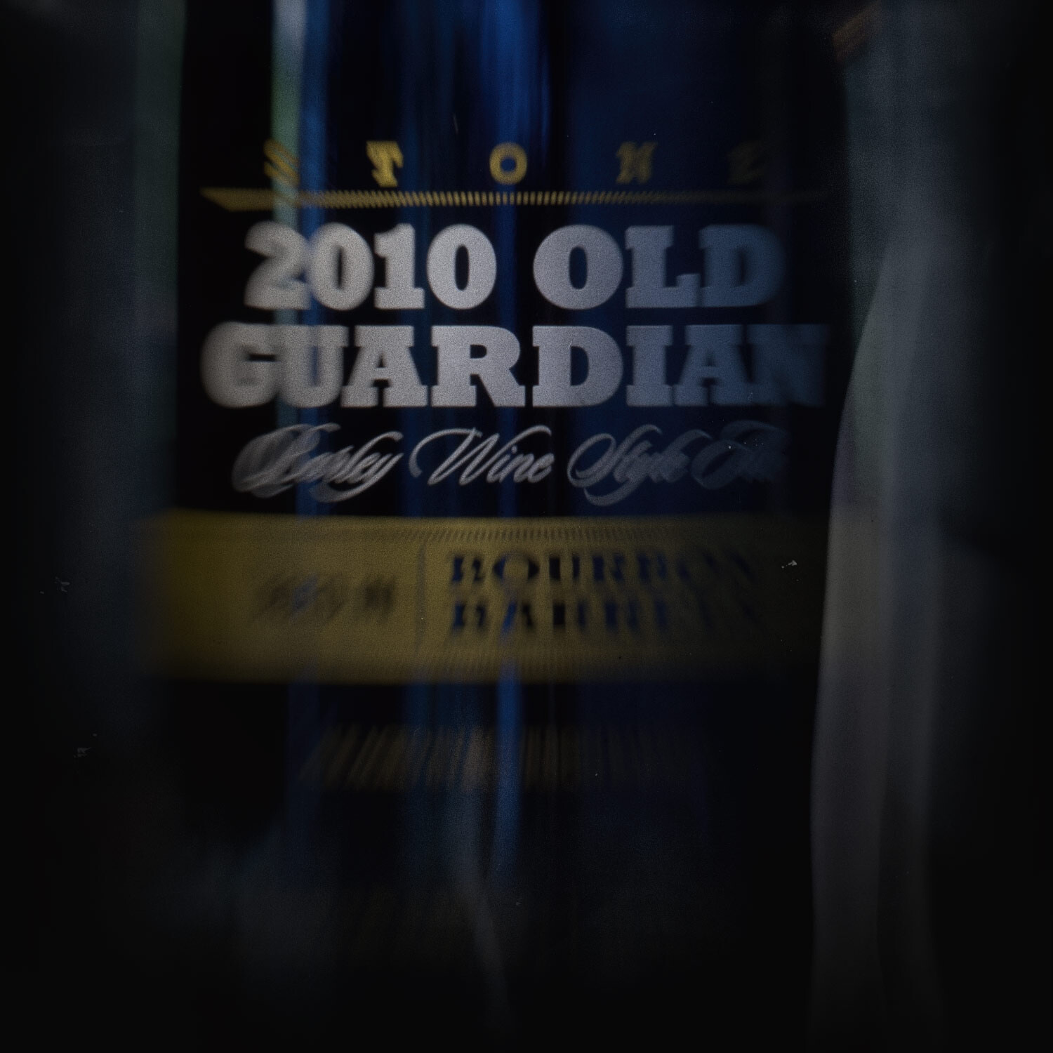 close-up of Stone Old Guardian Aged in Kentucky Bourbon Barrels