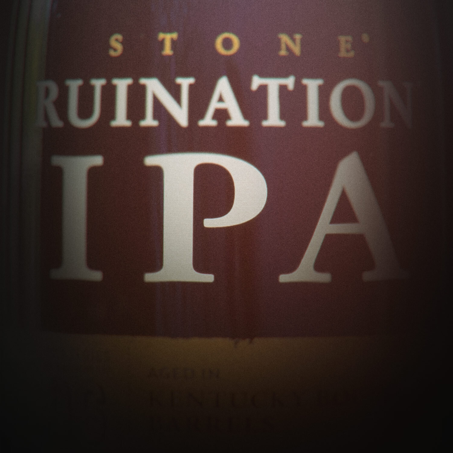Stone Ruination IPA Aged in Kentucky Bourbon Barrels close-up