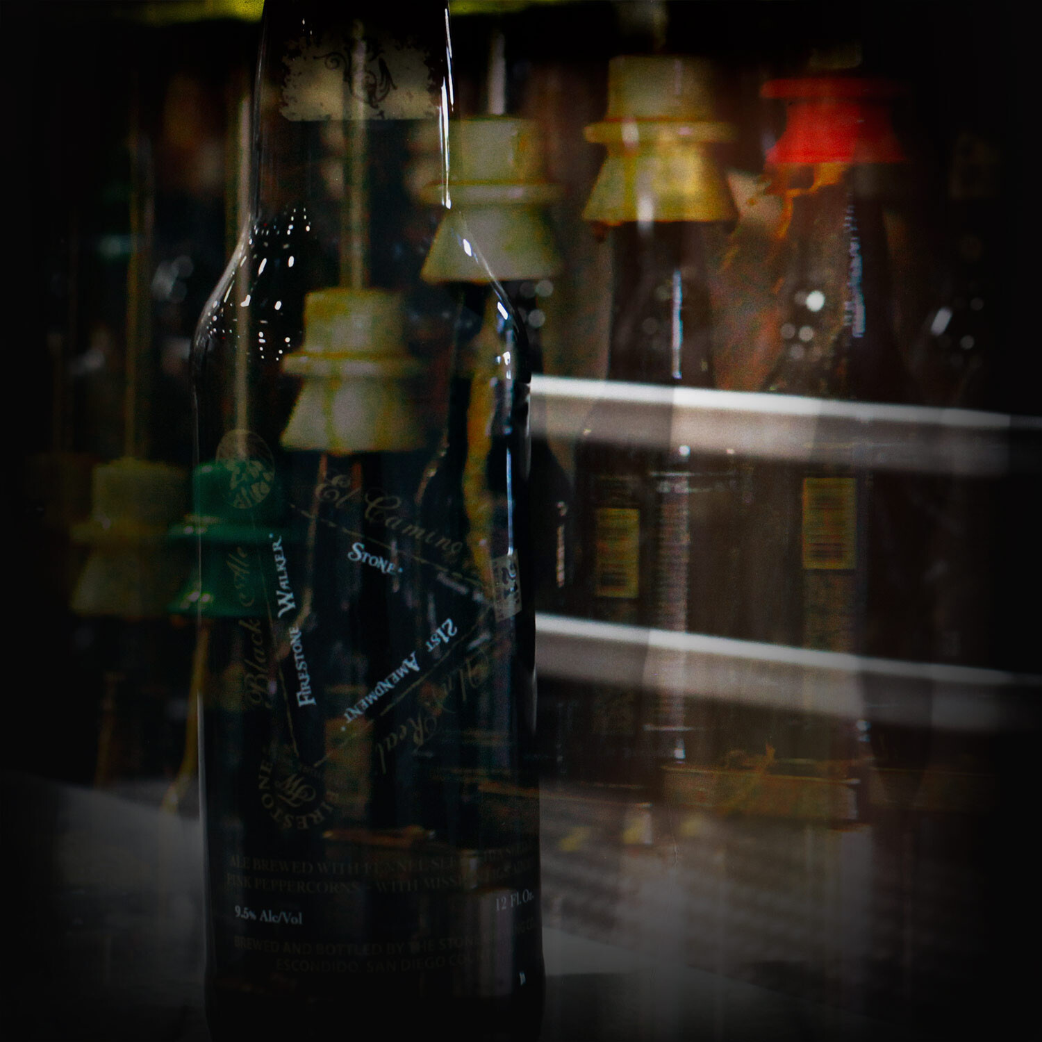 bottles of 21st Amendment / Firestone Walker / Stone El Camino (UN)REAL Black Ale