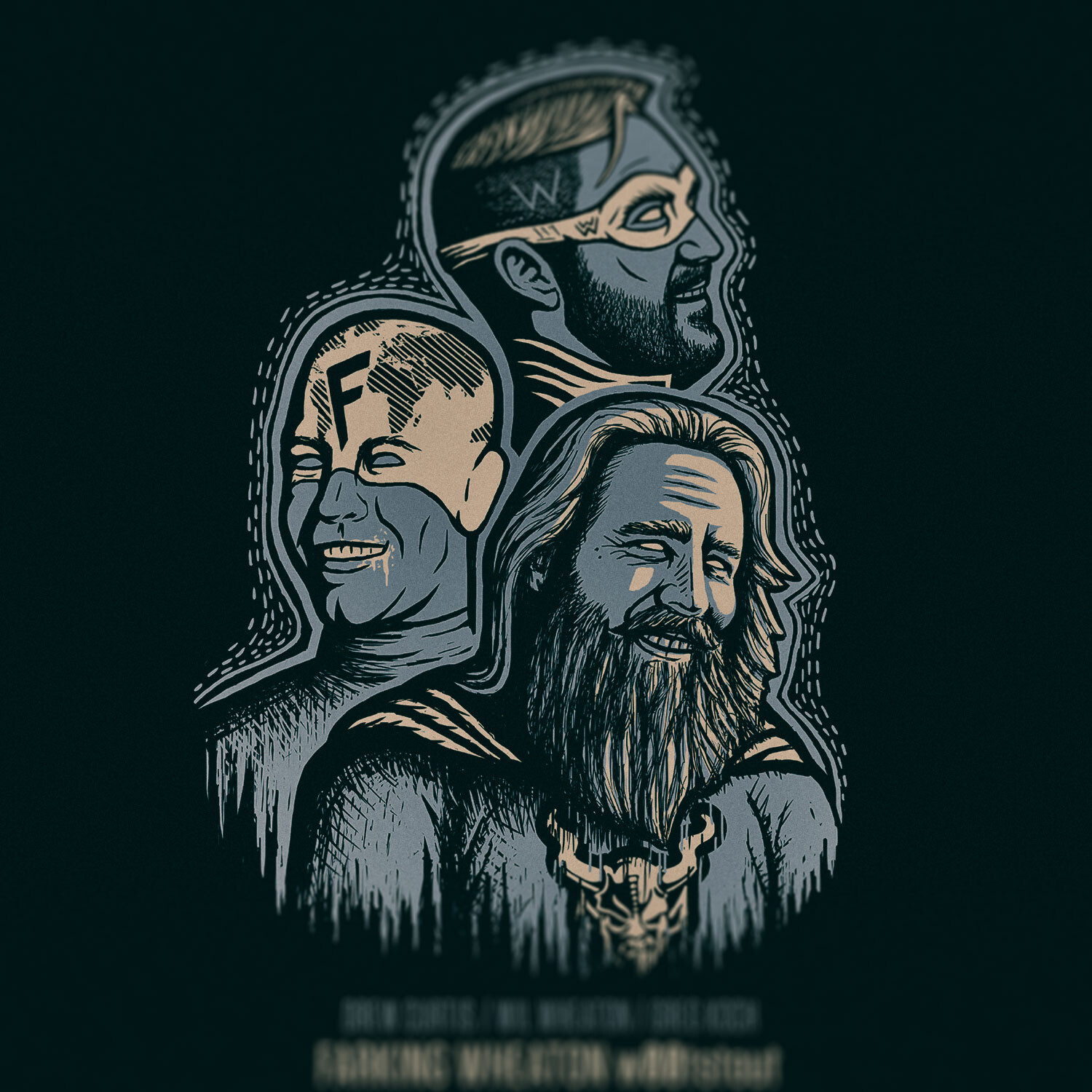 Drew Curtis / Wil Wheaton / Greg Koch Stone Farking Wheaton w00tstout logo art