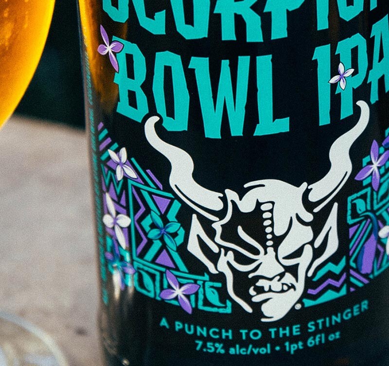 close-up of a bottle of Stone Scorpion Bowl IPA