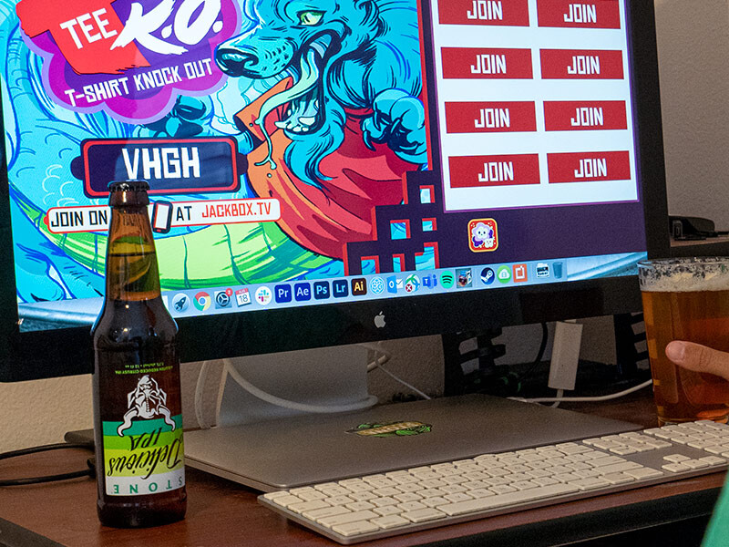 Delicious IPA in front of jackbox computer
