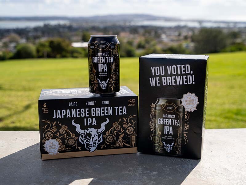 Baird / Ishii / Stone Japanese Green Tea IPA in grassy field