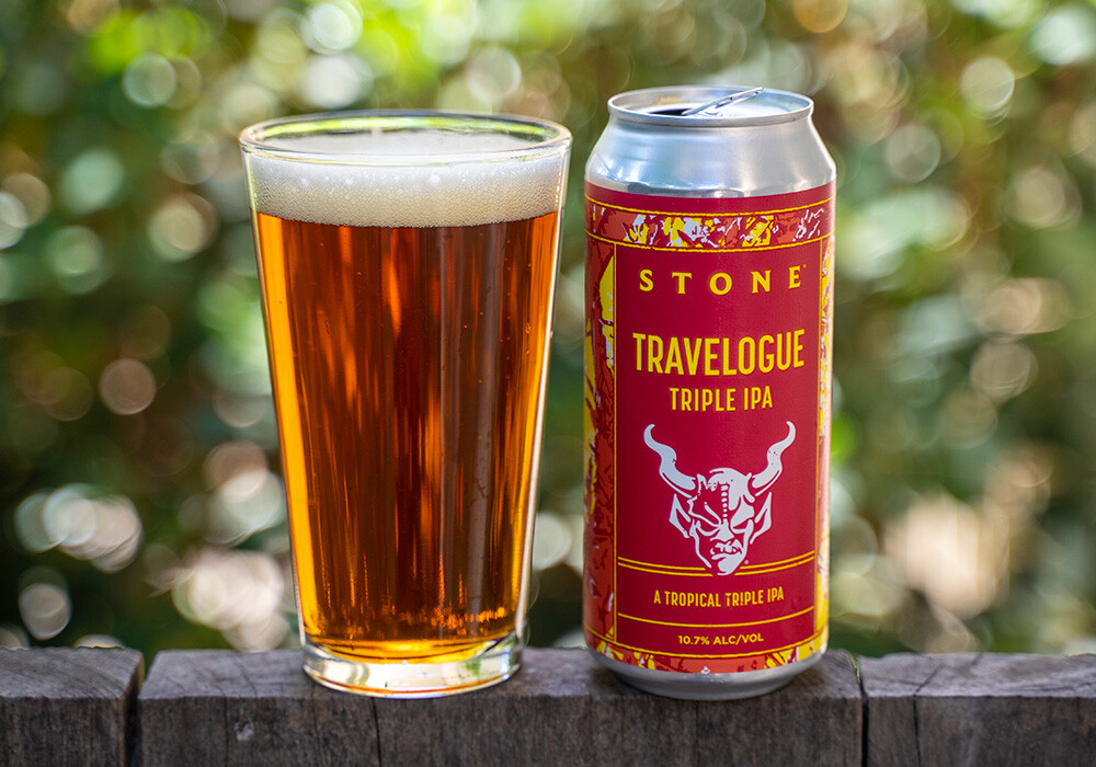 can and glass of stone travelogue triple IPA